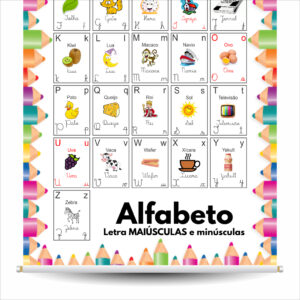 Banner escolar ALFABETO 4 FORMAS Alfabetização Educação infantil recurso pedagógico alfabeto ilustrado