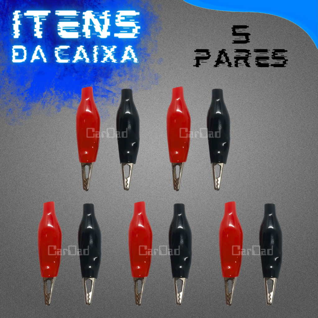 Kit 5 pares garra jacaré isolada pequena embalagem 5amperes vermelho e preto