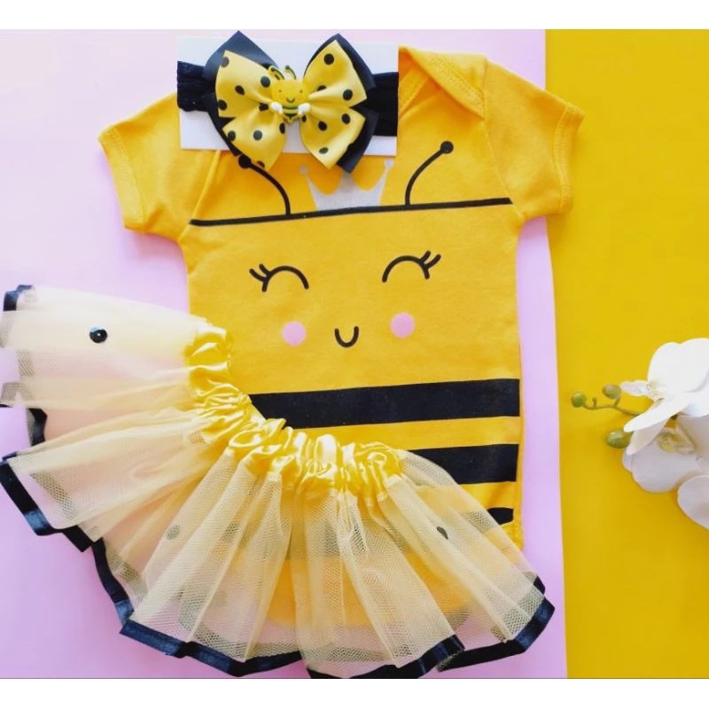 Body bebe abelhinha para mêsversario - Saia tule, Arquinho, laço-NOVO