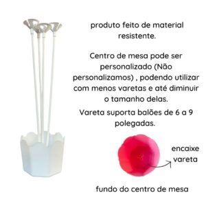 5 Centro de mesa festa Cachepot aniversário com Varetas e suporte para balão