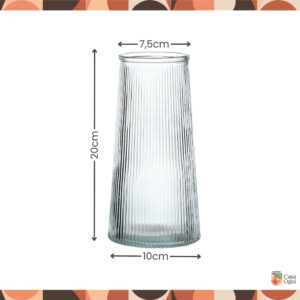 Vaso de Vidro Cilíndrico para Plantas e Flores Grandes Jarro Canelado Transparente Decorativo 20cm