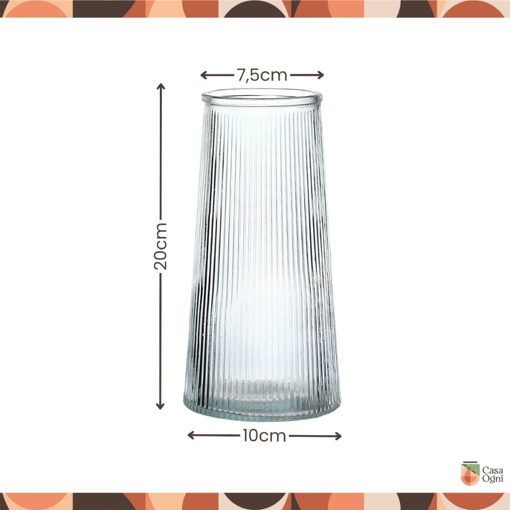 Vaso de Vidro Cilíndrico para Plantas e Flores Grandes Jarro Canelado Transparente Decorativo 20cm