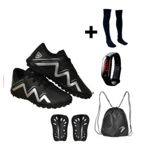 Chuteira Society Sintética 1000 Infantil + Meião + Relógio + Caneleira + Mochila