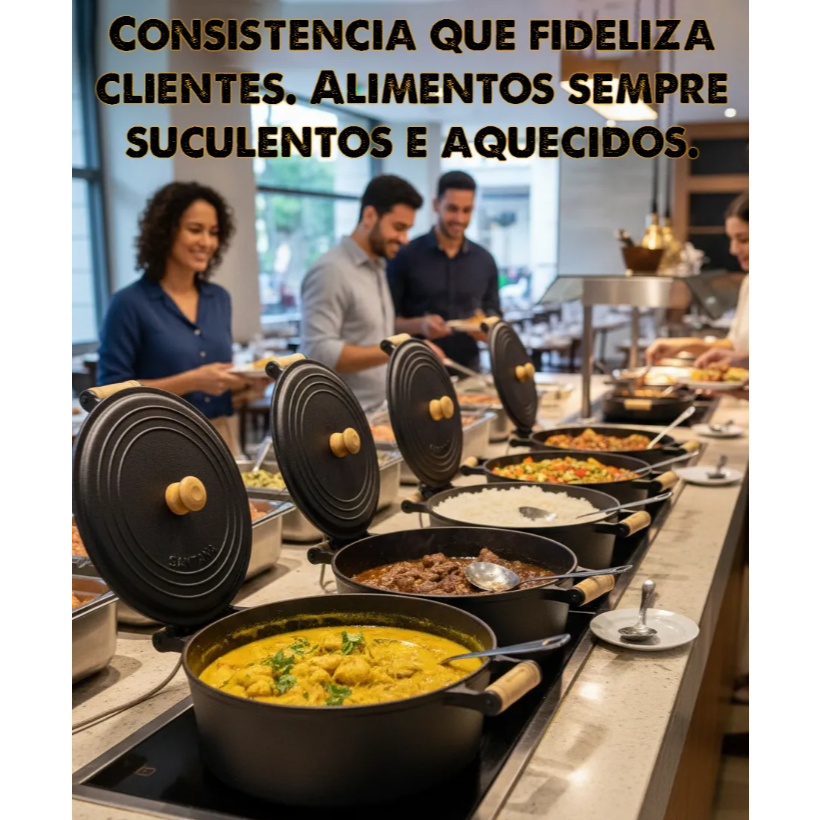 Panela De Ferro Fundido G 30cm Caçarola Alças de Madeira com Tampa de Ferro 7,5 Litros Santana