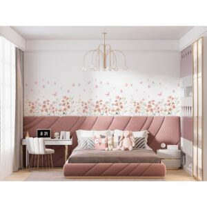 Adesivo De Parede Em Recorte Sem Fundo Flores Floral Raminhos Rose Jardim Encantado Quarto Menina