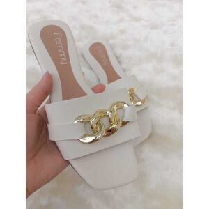 Rasteirinha com acessório PRATEADO, rasteira básica feminina, bico quadrada, confortável  – Femmy 061