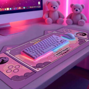 Mouse Pad/p Desktop 70X35cm Cute Cat com Orelhinhas e Borda Coturada Kawaii Gatinho