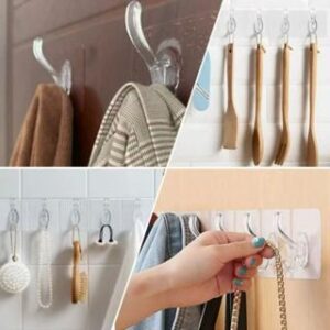 Faixa Gancho De Parede Com 3 e 6 Suportes Transparente Adesivo Multiuso