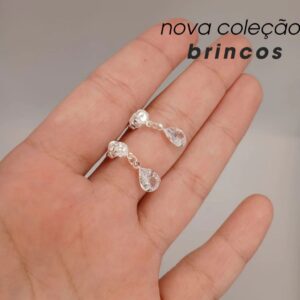 Brinco de Prata 925 com Pedra De Zircônia