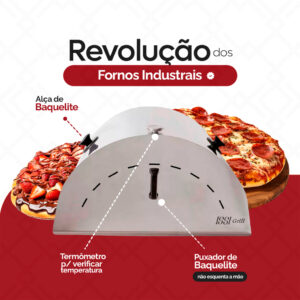 Forno de Pizza Costela Médio em Inox para Churrasqueira com Refratário e Pá Issi Grill