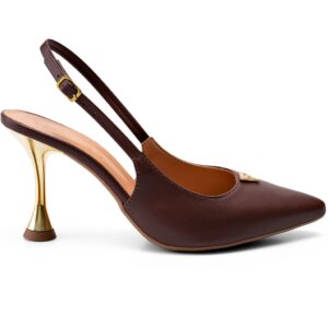 Scarpin Feminino Lumiss Bico Fino Salto Alto Fino Metalizado Marrom