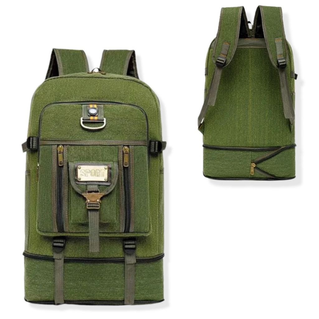 Mochila Lona 2 em 1 Com Compartimento Expansível Reforçada Camping Trabalho Trilha Faculdade