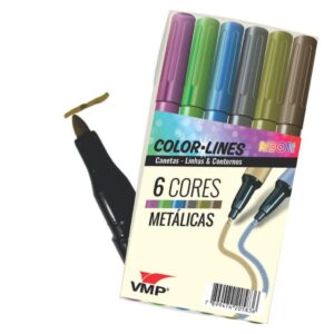 Marcador Caneta Metalizado Metálicos Colorir Escolar Lettering Escrever Papelaria Escritório