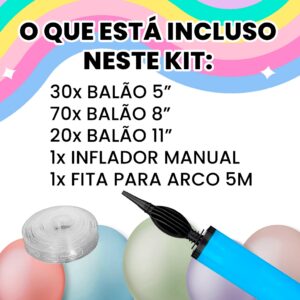 Kit Arco de Balões Personalizado 120 Balões com inflador fácil montagem bexiga para aniversário