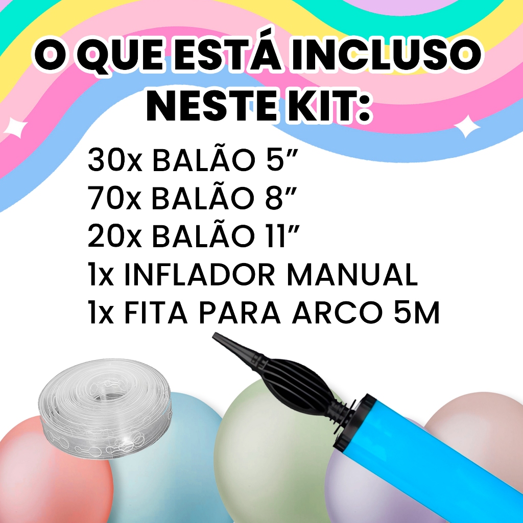 Kit Arco de Balões Personalizado 120 Balões com inflador fácil montagem bexiga para aniversário