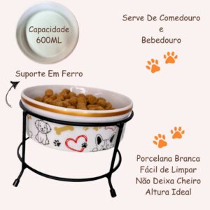 Pote Ração Água Cachorros Gatos Pet Kit 2 Unidades Porcelana 600ML