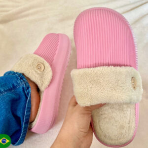 Pantufa Feminina Chinelo Babuche Inverno Plataforma Frio Confortável Pelúcia Pelos Removível