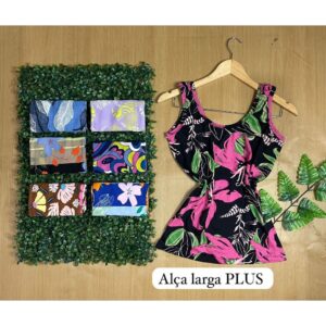 Kit 5 Blusa Plus Size Feminina Regata de Alça Larga Estampada GG Alça Grossa Básica Malha Suede