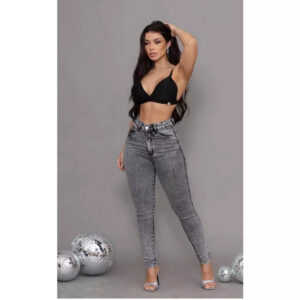 Calça Jeans Preta Marmorizada Feminina Skinny Cós Alto Cintura Alta muita Lycra Modeladora