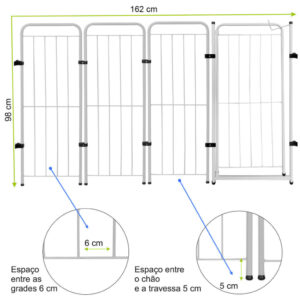 Cercado Pet Dobrável Segurança 162x98cm Portão + 3 Módulos