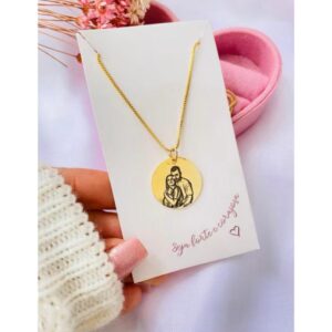 Colar Medalha Personalizado Dourado Banhado A Ouro 18k Foto Realista Desenho