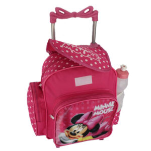 Mochila  com tampinha Infantil Menina Escolar Creche Minnie Rosa Tam P de Rodinhas