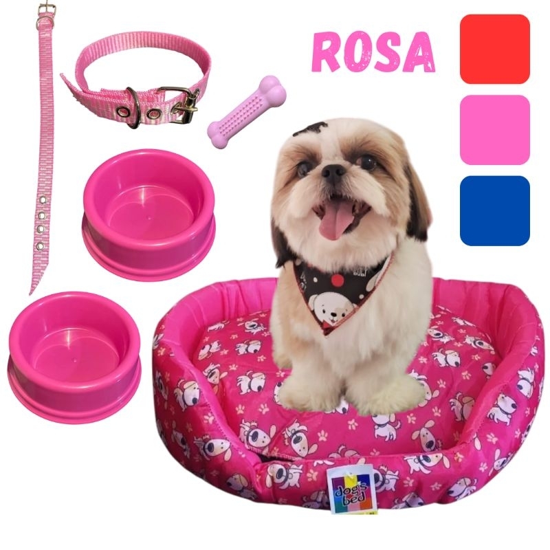 Kit Para Cachorro Pequeno Simples Luxuoso Caminha Pet Comedouro Cachorro