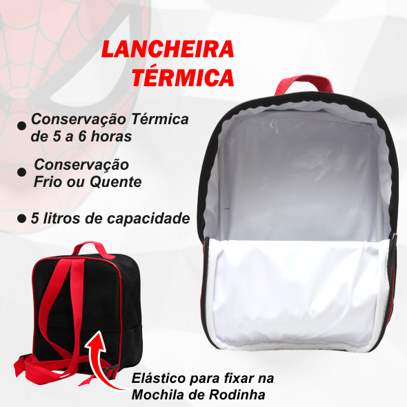 Mochila Escolar Rodinha Aranha - menino + Lancheira Térmica + Estojo