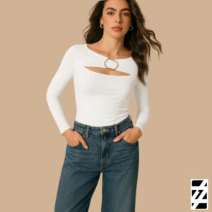 Blusa Feminina Estilosa Manga Longa com Decote e Fivela Orgânica