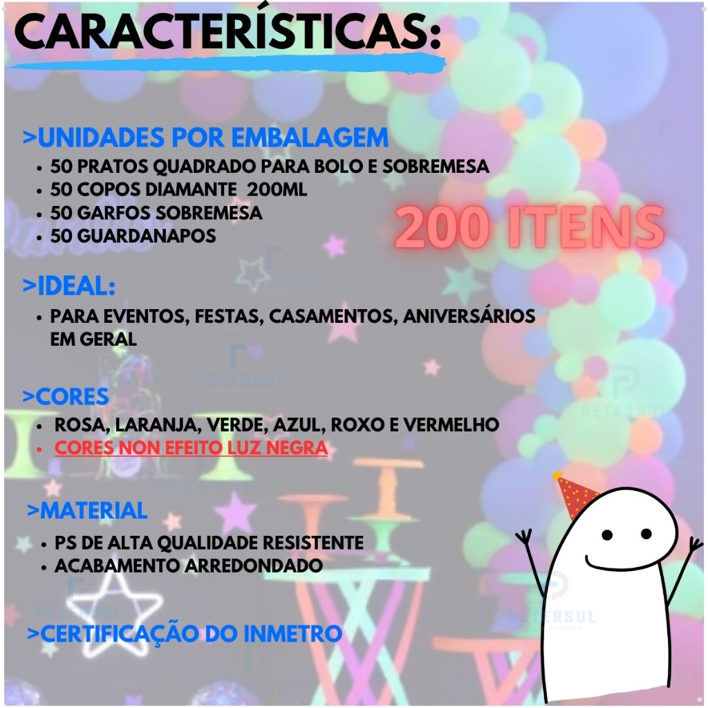 Kit 200 Itens Festa Aniversário Neon Brilha No Escuro Eventos Completo Descartaveis Plástico Pratinhos Garfinhos Copos