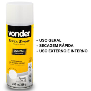 6 Tintas Spray BRANCO BRILHANTE Uso Geral 350ML Secagem Artesanato VONDER