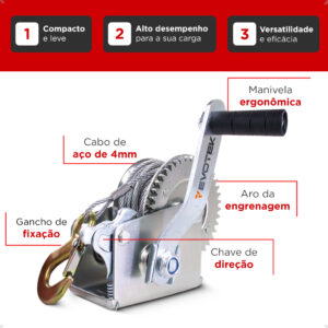 Guincho Manual Catraca 800lbs 360kg Cabo de Aço 8m Carretinha Barco Reboque Reforçado Profissional