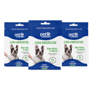 Kits com até 3 Luvas Umedecidas Pet Clean Higiene Cães Gatos Roedores Banho – ENVIO IMEDIATO