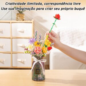 Buquê de Flores em Blocos de Montar Brinquedo Educativo para Meninas a partir de 3 Anos – Decoração Permanente
