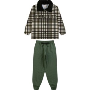 Conjunto Infantil Masculino Casaco Flanelado Xadrez e Calça de Moletom – 1, 2 e 3 anos