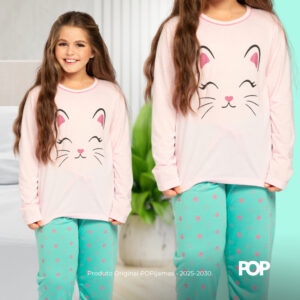 Pijama Infantil Feminino Longo Conjunto Inverno com Calça Blusa de Frio para Menina Bichinhos Fofos