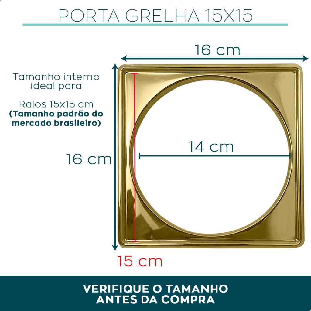 Caixilho Dourado Porta Grelha 15x15 Aço Inox 304 Para Ralo Suporte Quadrado Porta Ralo Box Banheiro