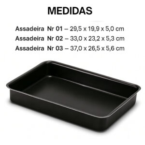 Jogo De Assadeira Forma de Bolo Retangular Antiaderente Marcolar Fornerie 3 Peças Tabuleiro