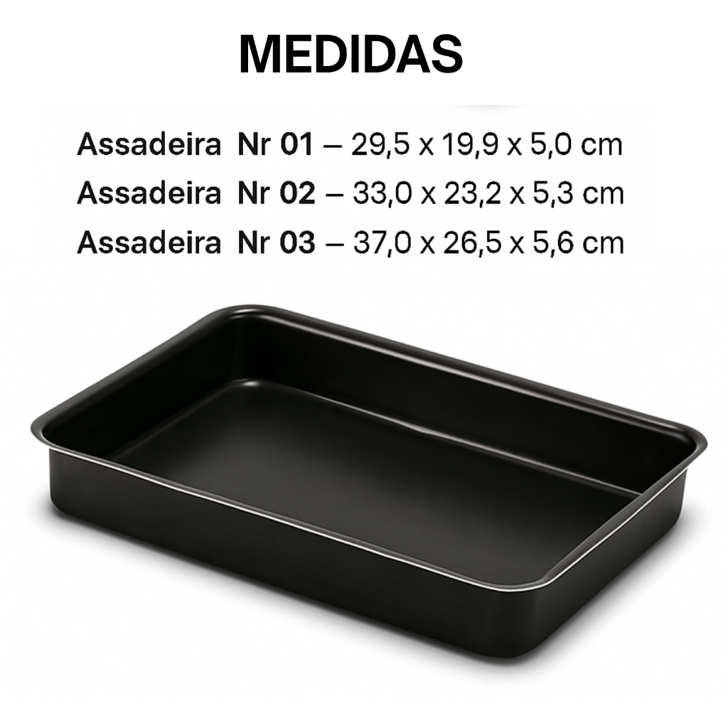 Jogo De Assadeira Forma de Bolo Retangular Antiaderente Marcolar Fornerie 3 Peças Tabuleiro