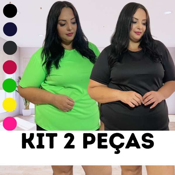 Kit 2 Camisetas Camisa Feminina Dry Fit Plus Size Moda Fitness Academia Malhação Tapa Bumbum
