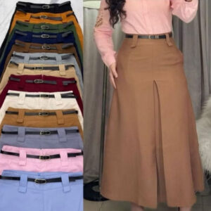 Saia Longa Alfaiataria Fit e Flare Feminina Moda Evangélica Cintura Alta Fenda Fechada