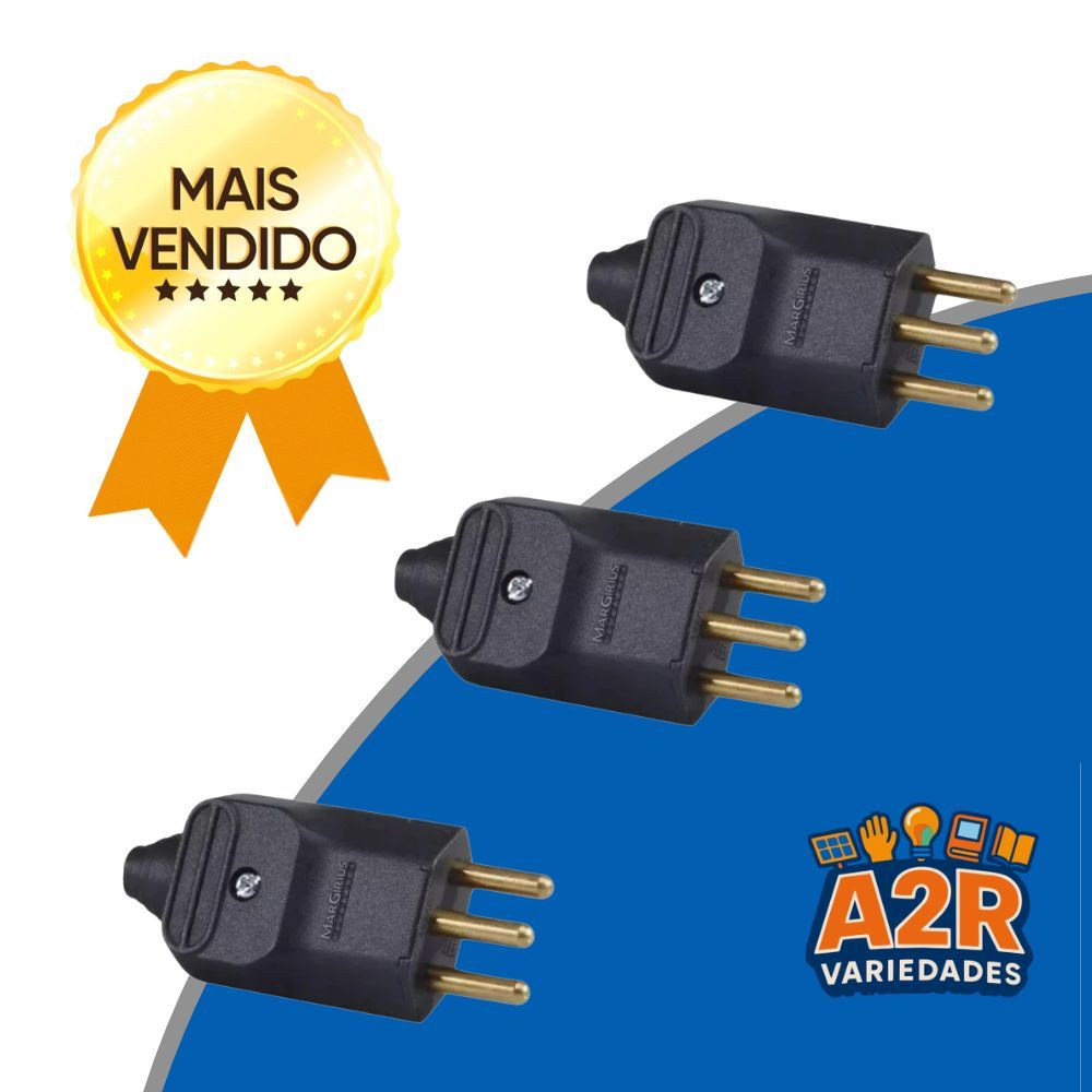 Kit 5 Plugues Macho 2P+T 20A 180º Preto Margirius Desmontável com Prensa Cabos