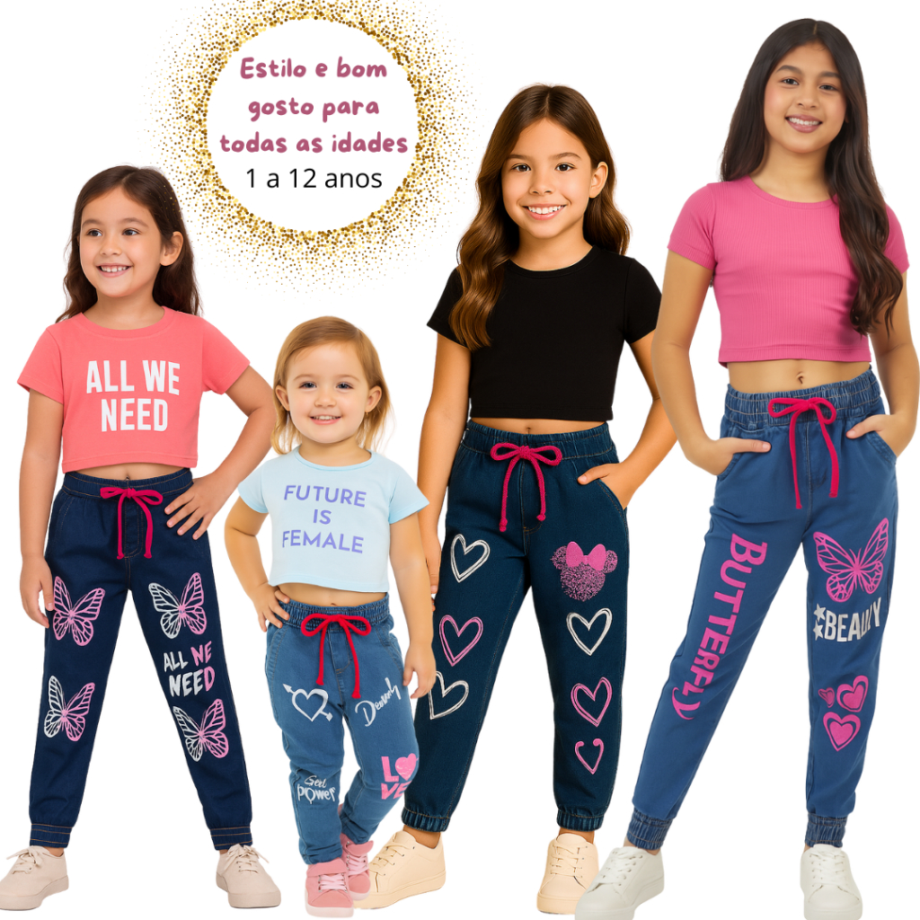 CALÇA JEANS JOGGER COM LYCRA INFANTIL MENINA MODA BLOGUEIRINHA