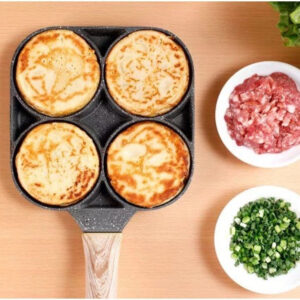 Frigideira Multifuncional Antiaderente 4 Em 1 Para Ovos , Hambúrguer , Omelete , Com Cabo De Madeira NOVA SHOP