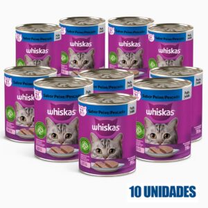 Ração Úmida Whiskas kit 10 Latas Gatos Adultos Patê Peixe 290g