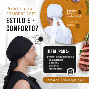 Kit Com Bata Avental Jaleco e Touca Bandana Uniforme Doméstica Cozinha Restaurante