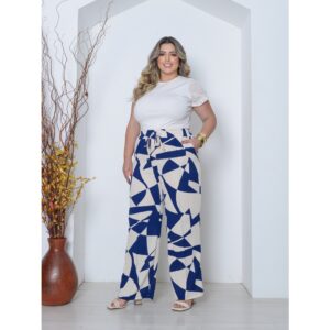 Calça Estampada Pantalona Plus Size  De Duna