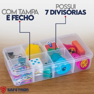 Box Organizador 7 Divisórias Tampa Fecho Polipropileno Usual Utilidades Avulso