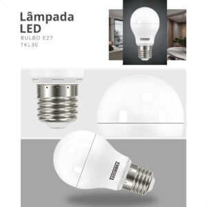 Lâmpada Led Bolinha Bulbo TKL 30 4,9W Taschibra E27 Bivolt Luz 3000K/400K/6500K