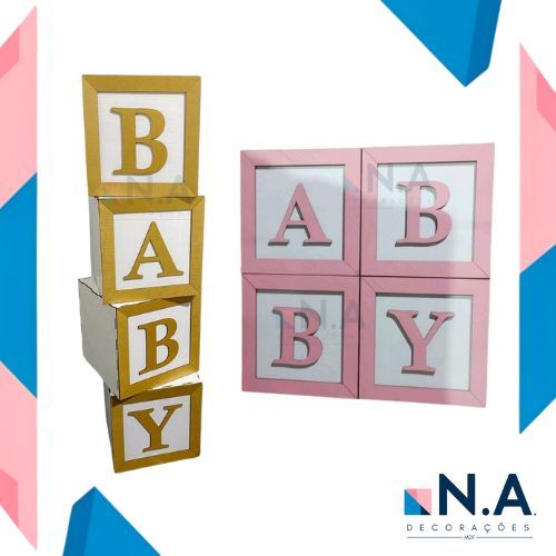 Kit Cubos BOY - GIRL - BABY / MDF 3 ou 4 Peças 20cm p/ Chá Revelação Menino ou Menina
